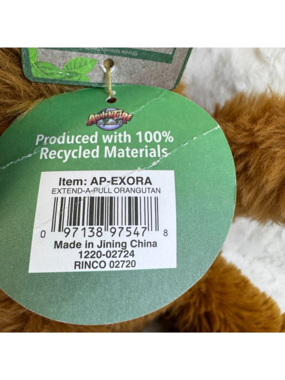 Extend-A-Pull Adventure Planet Orangutan Plush Toy 100% Recycled Earth Safe - Picture 4 of 10